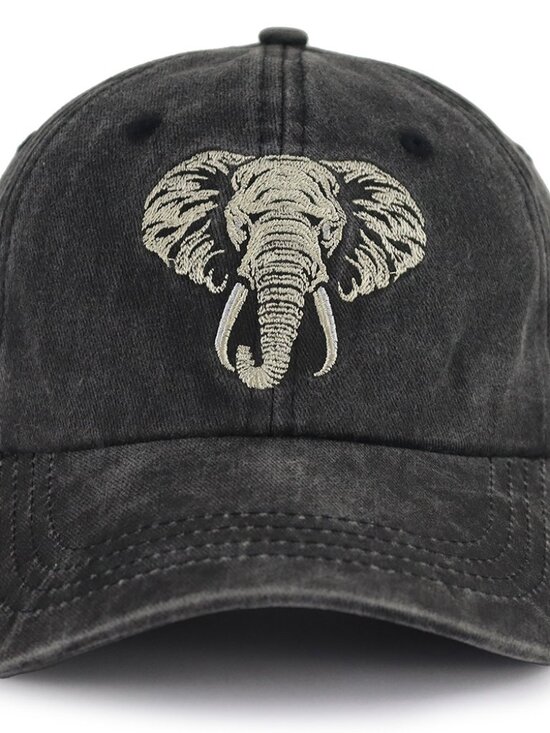 Memoriesrus Other - Vintage Embroidered Elephant Washed Cotton Dad Hat - Charcoal Black Baseball Cap